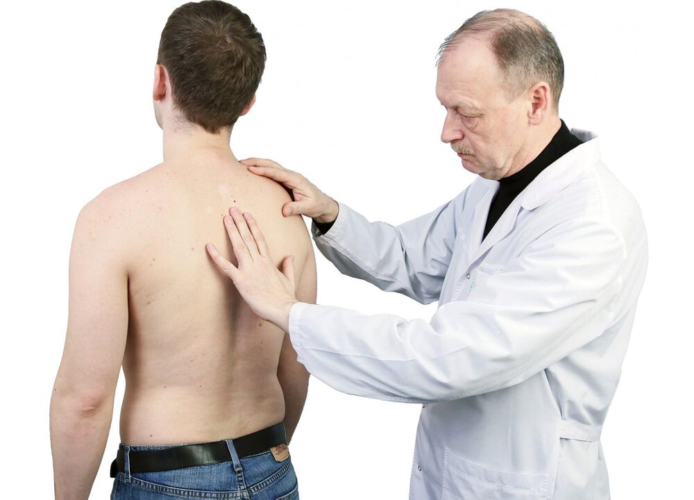 Osteokondroz tanısı omurganın tıbbi muayenesini içerir